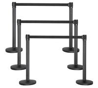 Yaheetech 3 Sets Retractable Belt Stanchion Set for Queuing Lines Crowd Control Barriers Queue with 2m Nylon Retractable Black Belt/Concrete and Metal Base/Easy Assembly