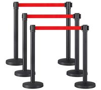 Yaheetech 3 Sets Retractable Belt Stanchion Set for Queuing Lines Crowd Control Barriers Queuing Stanchion Post Red