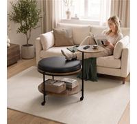 Yaheetech 3-Tier Rolling Coffee Table With Removable Cushion, Walnut/black