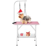 Yaheetech 36'' Adjustable Dog Grooming Table For Dogs/Cats w/Basket/Noose Tools Storage Rack Stainless Steel Arm Frame, Pink