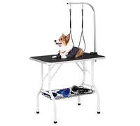 Yaheetech 36" Foldable Dog Grooming Table Height Adjustable w/Shelf Black | PVC Non-Slip Top & Aluminum Iron Frame, Stainless Steel Arm & 2 Grooming Loops, For Small Medium Dogs Cats Pet Grooming