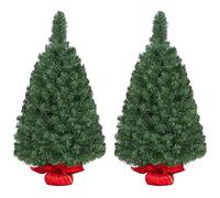 Yaheetech 3FT/90cm Mini Tabletop Artificial Christmas Tree Xmas Holiday Decorative Tree with Cement Base Green - 2 Pack