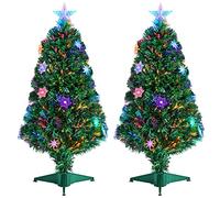 Yaheetech 3ft Fibre Optic Tabletop Christmas Tree with Multicolor Snow Flake Lights Prelit Artificial Xmas Tree Holiday Decoration for Home/Office 2Pack