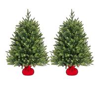 Yaheetech 3ft Mini Artificial Christmas Tree, Cement Base, Green, 2 Pack | 91cm Tabletop Christmas Tree | 62 PE branches tips, Iron, Cement | Mini & Lightweight | For Festive Holiday Decoration