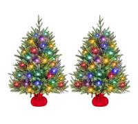 Yaheetech 3ft Pre-lit Mini Christmas Tree, 35 Color LED Lights, 2 Pack | Tabletop Artificial Tree | Multicolor LED Lights, 143 PE Branch Tips, Cement Base | For Holiday Party Home Decor, Green