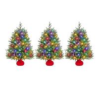 Yaheetech 3ft Pre-lit Mini Christmas Tree, 50 Color LED Lights, 3 Pack | Tabletop Artificial Tree | Multicolor LED Lights, 143 PE Branch Tips, Cement Base | For Holiday Party Home Decor, Green