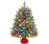 Yaheetech 3ft Pre-lit Mini Christmas Tree, 50 Color LED Lights, 8 Modes | Tabletop Artificial Tree | Multicolor LED Lights, 143 PE Branch Tips, Cement Base | For Holiday Party Home Decor, Green