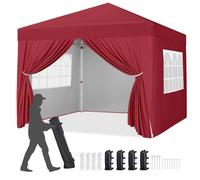 Yaheetech 3Mx3M Adjustable Pop Up Canopy Tent With 4 Sidewalls And Roller Bag - Red
