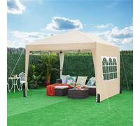 Yaheetech 3Mx3M Beige Fabric Pop Up Canopy Tent W/ Sidewalls