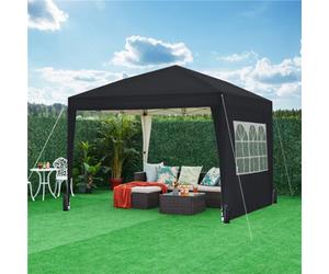 Yaheetech 3Mx3M Black Fabric Pop Up Canopy Tent W/ Sidewalls