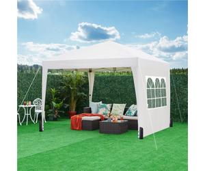 Yaheetech 3Mx3M White Fabric Pop Up Canopy Tent W/ Sidewalls