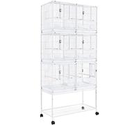 Yaheetech 3pcs Divided Wide Bird Cage Stackable Breeder Cage with Rolling Stand Metal Parrot Cage for Small Birds Budgies Lovebirds Finch Canaries Parakeets Cockatiels White