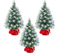 Yaheetech 3Pcs Frosted Christmas Tree with Cement Base, 2ft, Green & White | 60cm Tabletop Artificial Xmas Tree | Stable Red Cloth Bag Base | Festival & Home Decoration