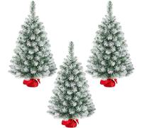 Yaheetech 3Pcs Frosted Christmas Tree with Cement Base, 3ft, Green & White | 90cm Tabletop Artificial Xmas Tree | Stable Red Cloth Bag Base | Festival & Home Decoration