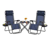 Yaheetech 3PCS Zero Gravity Recliner Portable Foldable Outdoor Sunlounger Table Set w/Pillow & Carry Strap for Patio Deck Garden Pool Navy Blue