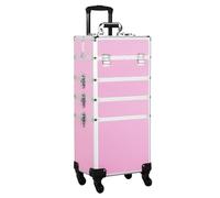 Yaheetech 4 in 1 Beauty Case Rolling Cosmetics Organiser Makeup Vanity Case Lockable Hairdressing Trolley Pink
