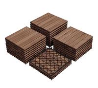 Yaheetech 4 Pack Waterproof Acacia Wood Interlocking Decking Tiles Flooring Tiles 31×31cm for Outdoor & Indoor, Patio, Balcony, Garden, Total 108 pcs, Brown