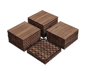 Yaheetech 4 Pack Waterproof Acacia Wood Interlocking Decking Tiles Flooring Tiles 31×31cm for Outdoor & Indoor, Patio, Balcony, Garden, Total 108 pcs, Brown