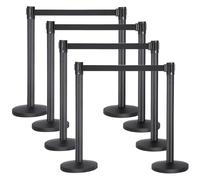 Yaheetech 4 Sets Retractable Belt Stanchion Set for Queuing Lines Crowd Control Barriers Queue with 2m Nylon Retractable Black Belt/Concrete and Metal Base/Easy Assembly