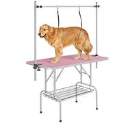 Yaheetech 46" Pet Dog Grooming Table Height Adjustable Dog Beauty Table for Large Dogs/Cats w/Storage Basket/Noose Tools 177cm High Pink