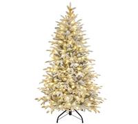 Yaheetech 4ft/1.2m Pre-lit Flocked Christmas Tree 150 Warm White LED Lights | PE/PVC Tips, Snow Flocked