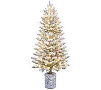 Yaheetech 4ft Pre-Lit Mini Christmas Tree, Frosted Spruce, Warm White LEDs | 122cm Tree | Potted Snowy Artificial Tabletop Tree | 100 LED Lights | 564 PE Branch Tips | For Home & Porch Holiday Decor