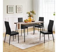 Yaheetech 4Pcs Black Upholstered Faux Leather Dining Chairs With Petal Accented High Backrest