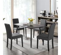 Yaheetech 4Pcs Dark Grey Fabric Upholstered Dining Chairs With Solid Wood Legs