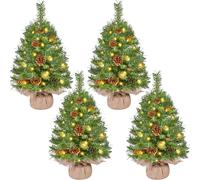Yaheetech 4Pcs Pre-lit Artificial Mini Christmas Tree, 2ft/61cm Tabletop Small Xmas Tree w/12 Pinecones, 35 Warm White LED Lights, Battery-Operated for Home Party Decor, Green