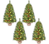 Yaheetech 4Pcs Pre-lit Artificial Mini Christmas Tree, 3ft/92cm Tabletop Small Xmas Tree w/20 Pinecones, 50 Warm White LED Lights, Battery-Operated for Home Party Decor, Green