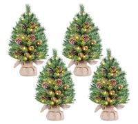 Yaheetech 4PCS Pre-Lit Mini Christmas Tree with Pinecones, 2ft/61cm, Green | Artificial Tabletop Small Christmas Tree | Battery Operated 35 Warm White LEDs | Built-In 12 Pinecones | Home & Party Decor