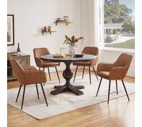 Yaheetech 4Pcs Retro Brown Pu Leather Tufted Dining Chairs With Armrest