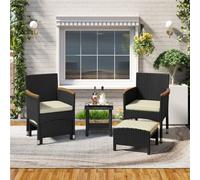 Yaheetech 5 Piece Black/beige Outdoor Patio Conversation Set With Ottomans And Coffee Table