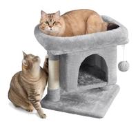 Yaheetech 50 cm Cat Tree for Indoor Cats with Scratching Posts, Light Grey | Cat Tower, Cosy Condo, Extra-Large Top Perch, Dangling Ball, 40.5 x 40.5cm Base, FSC-certified Wood, 2-Level