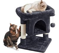 Yaheetech 59 cm Cat Tree for Indoor Cats with Scratching Posts, Black | Cat Tower, Cosy Condo, Oversized Top Perch, Dangling Ball, 40.5 x 40.5cm Base, FSC-certified Wood, 2-Level