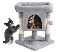 Yaheetech 59 cm Cat Tree for Indoor Cats with Scratching Posts, Light Grey | Cat Tower, Cosy Condo, Oversized Top Perch, Dangling Ball, 40.5 x 40.5cm Base, FSC-certified Wood, 2-Level