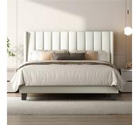 Yaheetech 5Ft King Bed Frame, Pu Leather Tufted Wing Headboard, Cream