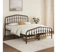 Yaheetech 5Ft King Bed Frame Slatted Metal Bed With Crown-Inspired Design Headboard Bronze