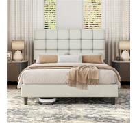 Yaheetech 5Ft King Bed Frame, Upholstered Headboard, Cream