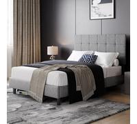 Yaheetech 5Ft King Upholstered Platform Bed Frame With Adjustable Tufted Headboard, Dark Grey
