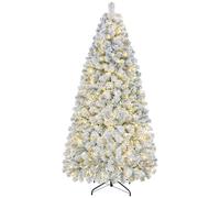 Yaheetech 6ft Pre-Lit Flocked Christmas Tree, 8 Modes Warm White LED Lights
