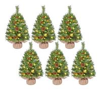 Yaheetech 6Pcs Pre-lit Artificial Mini Christmas Tree, 2ft/61cm Tabletop Small Xmas Tree w/12 Pinecones, 35 Warm White LED Lights, Battery-Operated for Home Party Decor, Green