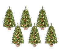 Yaheetech 6Pcs Pre-lit Artificial Mini Christmas Tree, 3ft/92cm Tabletop Small Xmas Tree w/20 Pinecones, 50 Warm White LED Lights, Battery-Operated for Home Party Decor, Green