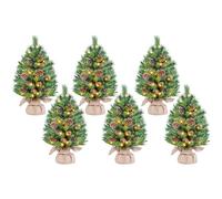 Yaheetech 6PCS Pre-Lit Mini Christmas Tree with Pinecones, 2ft/61cm, Green | Artificial Tabletop Small Christmas Tree | Battery Operated 35 Warm White LEDs | Built-In 12 Pinecones | Home & Party Decor