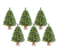 Yaheetech 6PCS Pre-Lit Mini Christmas Tree with Pinecones, 3ft/92cm, Green | Artificial Tabletop Small Christmas Tree | Battery Operated 50 Warm White LEDs | Built-In 20 Pinecones | Home & Party Decor