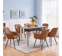 Yaheetech 6Pcs Retro Brown Pu Leather Tufted Dining Chairs With Armrest
