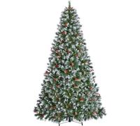 Yaheetech 7ft Frosted Artificial Christmas Tree, Pinecones & Holly Berries | Snow Dusted Hinged Fir | 1214 PVC Tips, 80 Pinecones Holly Berries, Foldable Stand | Holiday Decorative, Green