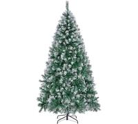Yaheetech 7ft Frosted Artificial Christmas Tree with 1000 Tips Hinged Snow Dusted Spruce Xmas Holiday Decorative Tree with Foldable Stand