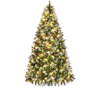 Yaheetech 7ft Pre-lit Christmas Tree with Pinecones, Warm White Lights | Frosted Artificial Hinged | 1214 PVC Tips, 400 Lights, 80 Pinecones Holly Berries, Foldable Stand | Holiday Decorative, Green
