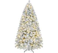 Yaheetech 7ft Pre-Lit Flocked Christmas Tree, 8 Modes Warm White LED Lights